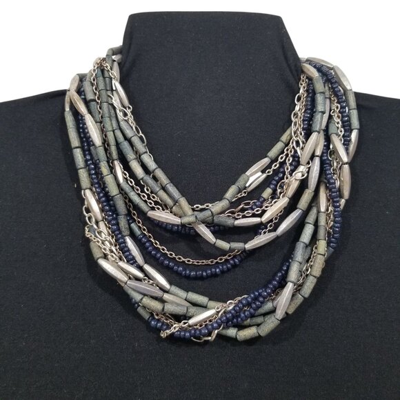 Chico's Rope & Choker Necklace 9 Strands of Beads and Chain - Picture 9 of 10